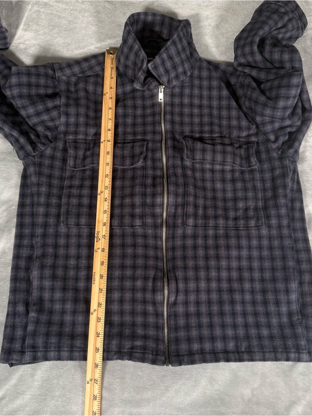 Abercrombie & Fitch Flannel Bomber Jacket Mens L Lined Full Zip Checkered Blue - Picture 10 of 11